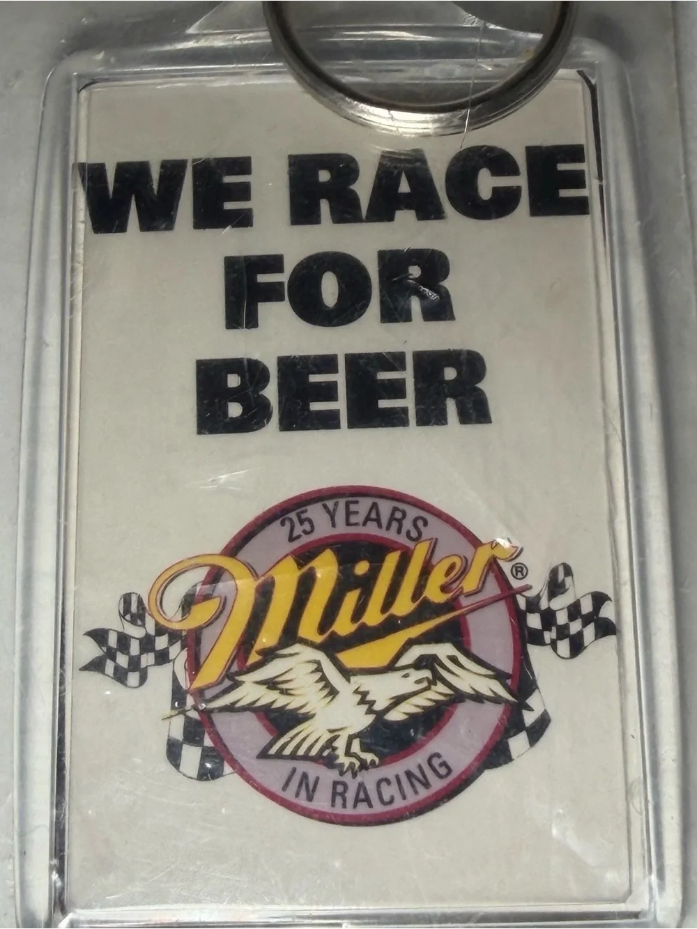 Vintage Deadstock NASCAR Rusty Wallace Miller We Race for Beer Keychain